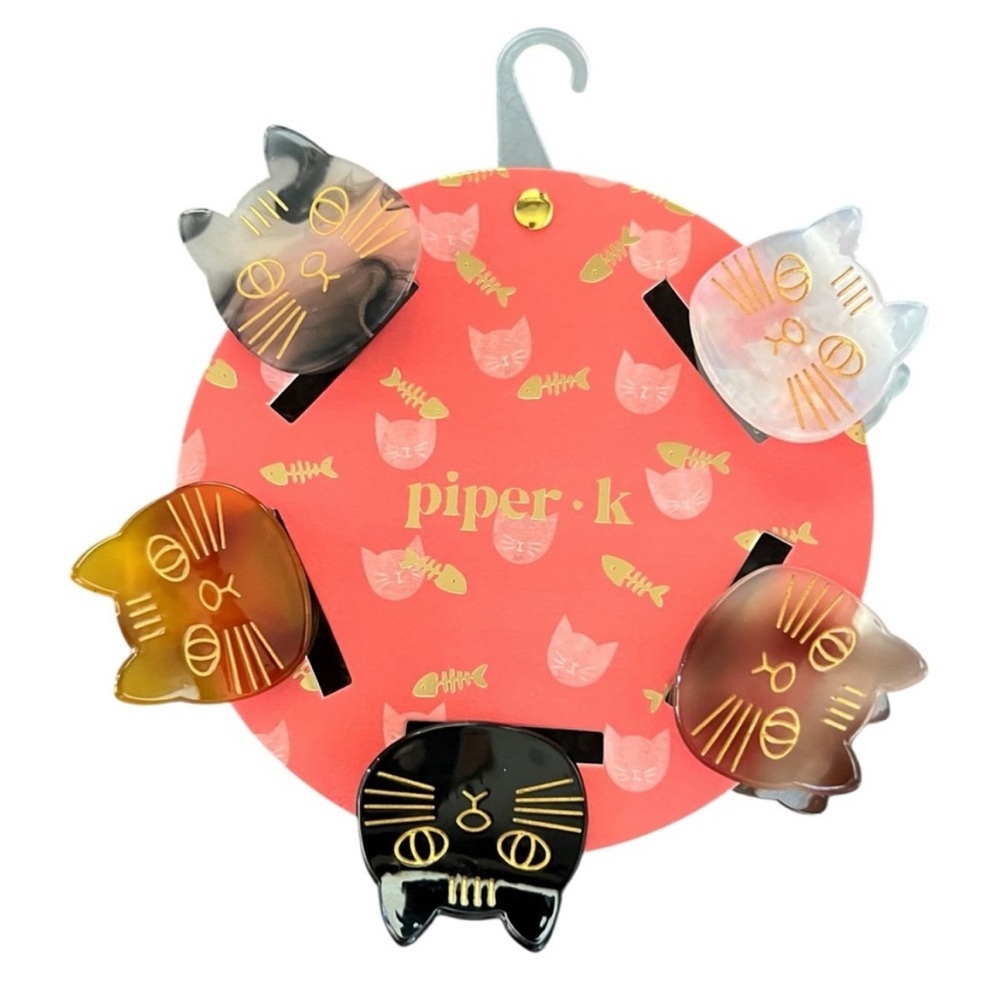 NWT 🐈 🐈‍⬛ Piper K Adorable Cat Themed Mini Hair Claw Clip set of 5!